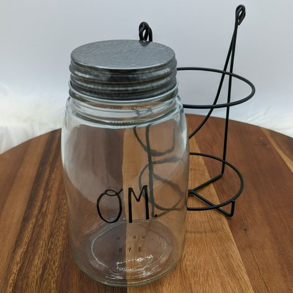 Rae Dunn Black Glass Om Hanging Jar Lantern Holder Candle Wire Light Home Decor - Picture 9 of 12